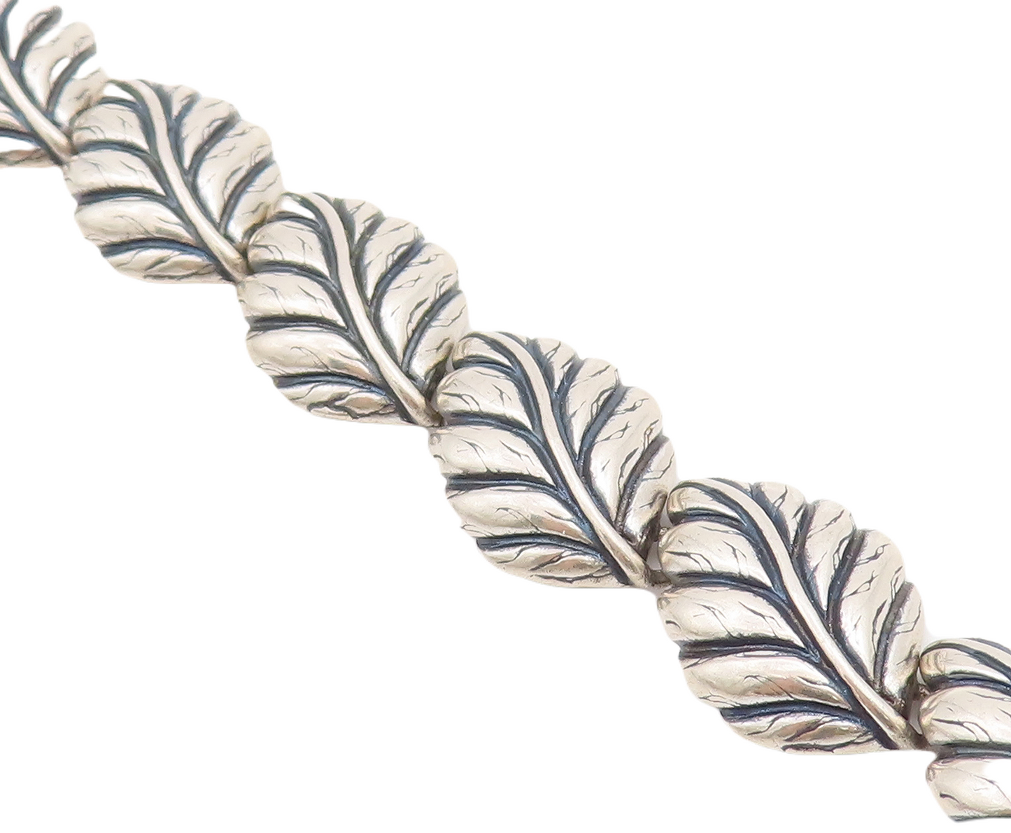 925 Sterling Silver Vintage Bracelet Solid Domed Carved Leaved Linked  BT10681