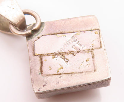 B. LEE NAVAJO 925 Sterling Silver Vintage Wooded Square Drop Pendant  PT17343