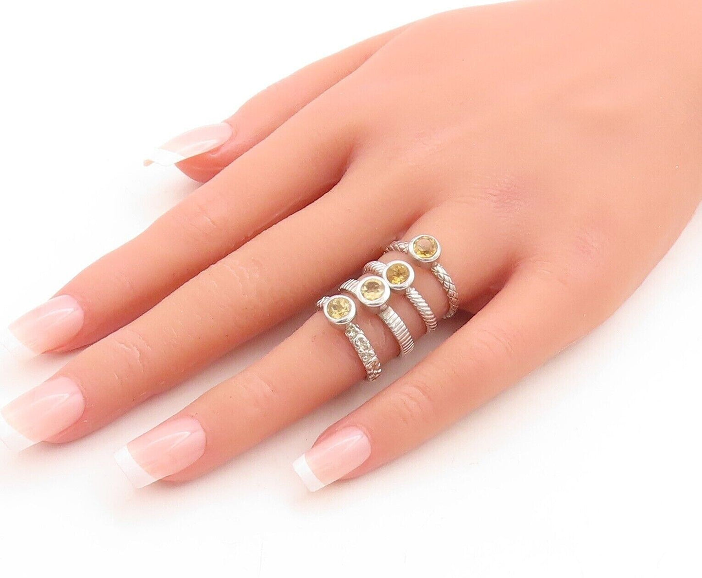 925 Sterling Silver Vintage Ring Round Cut Stackable Citrine  Sz 5.5  RG30080