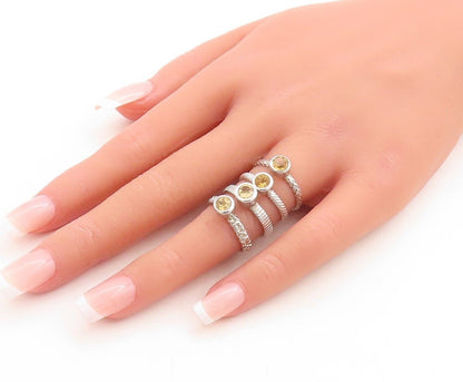 925 Sterling Silver Vintage Ring Round Cut Stackable Citrine  Sz 5.5  RG30080