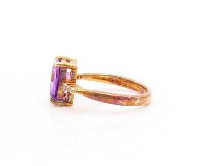 925 Sterling Silver Vintage Ring Gold Plated Amethyst & Topaz  Sz 7  RG30021