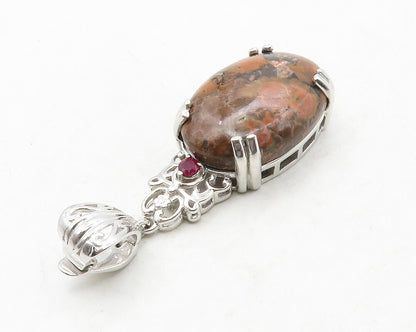 KARIS 925 Sterling Silver  Cabochon Cut Jasper & Pink Topaz Pendant  PT10322