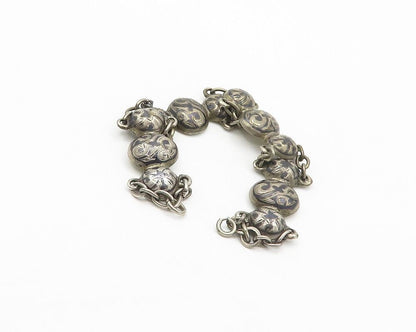 925 Sterling Silver Vintage Bracelet EAST EUROPE Antique Floral Cuff  BT12088