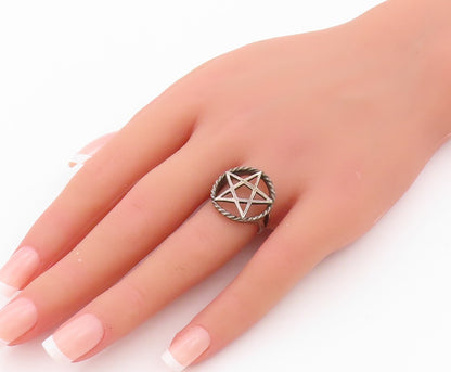 925 Sterling Silver Vintage Ring Dark Tone Masonic Star Cutout  Sz 5.5  RG32194