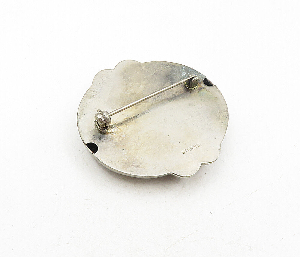 925 Sterling Silver  Vintage Dark Tone Hollow Fluted Design Brooch Pin  BP3327