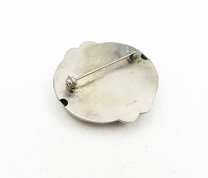 925 Sterling Silver  Vintage Dark Tone Hollow Fluted Design Brooch Pin  BP3327