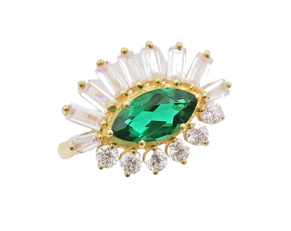 925 Sterling Silver Vintage Ring Gold Plated Green & White CZ  Sz 6  RG30954