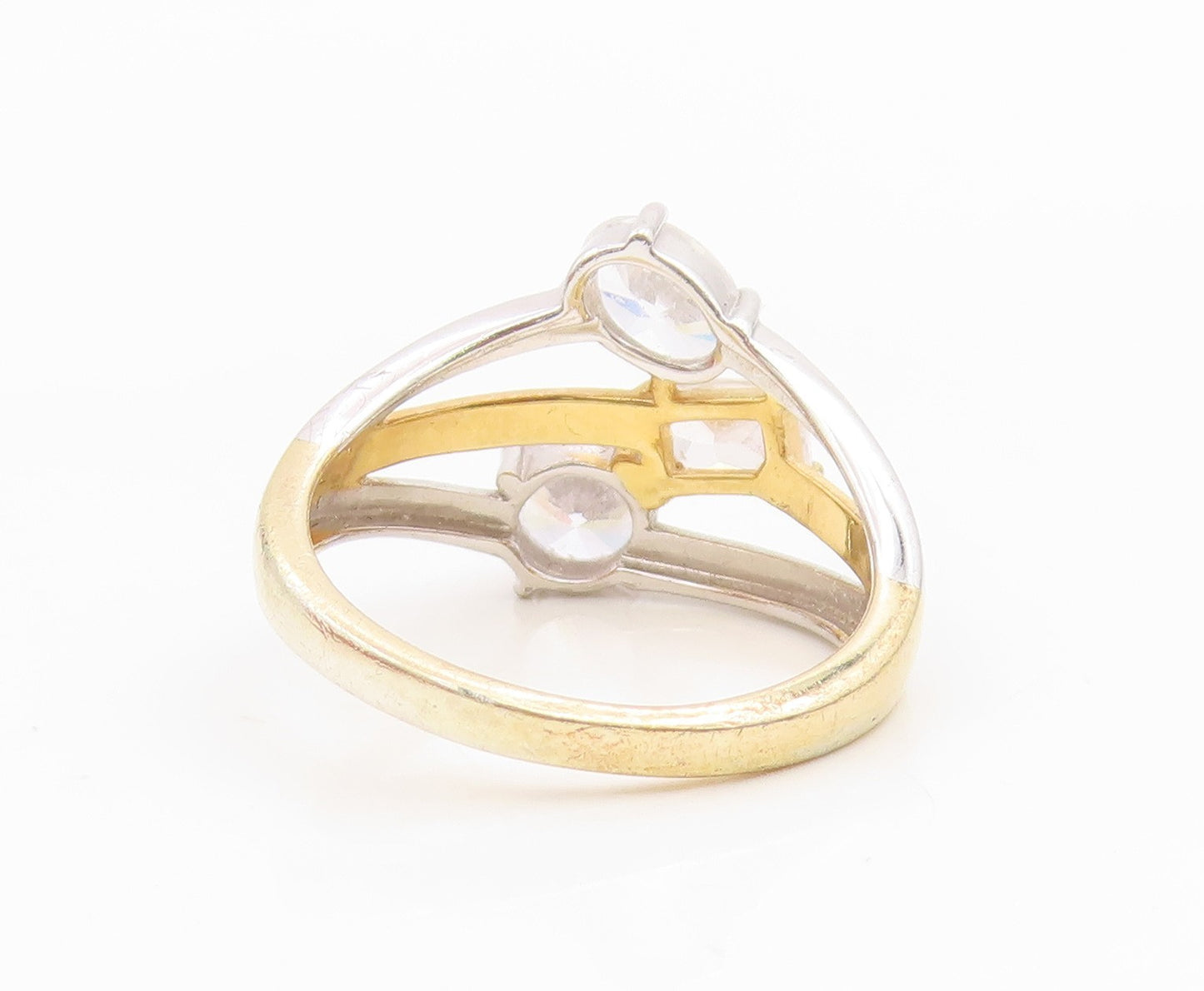 925 Sterling Silver Vintage Ring Multi Shape CZ Two Tone Band  Sz 9  RG35002