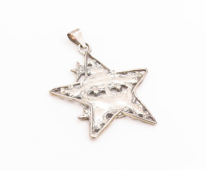 925 Sterling Silver Vintage Pendant Antique Cutout Moon Faced Star  PT24739