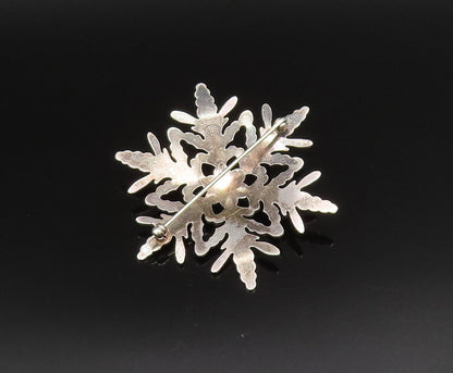 DESIGNER 925 Sterling Silver Vintage Floral Snowflake Dome Brooch Pin BP9865