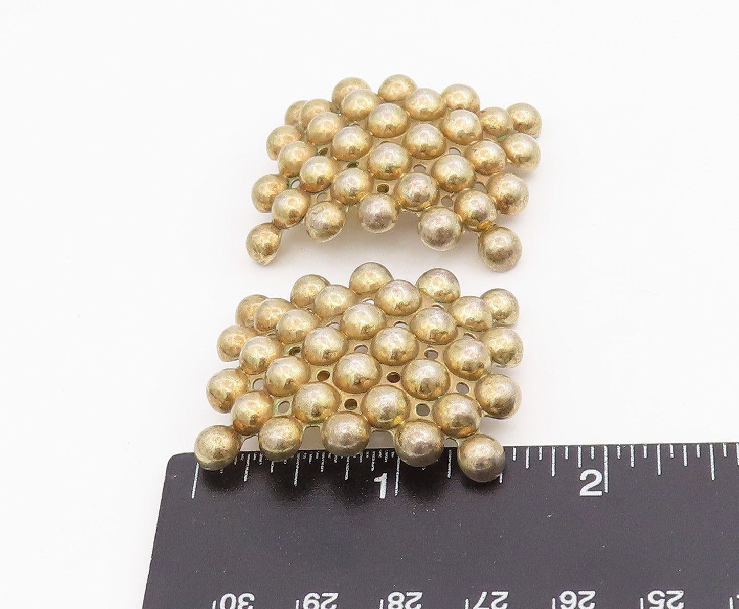 925 Sterling Silver Vintage Earrings Gold Plated MEXICO Bubble Beads  EG13953