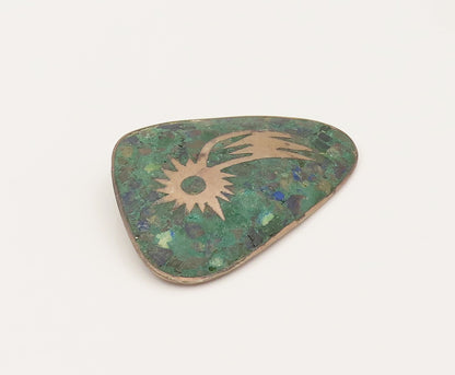 TAXCO 925 Silver  Vintage Rocky Green Turquoise & Figure Brooch Pin  BP10222