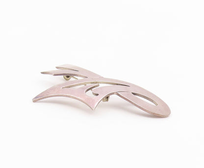 MEXICO 925 Sterling Silver  Vintage Dark Tone Cutout Ribbon Brooch Pin  BP3903