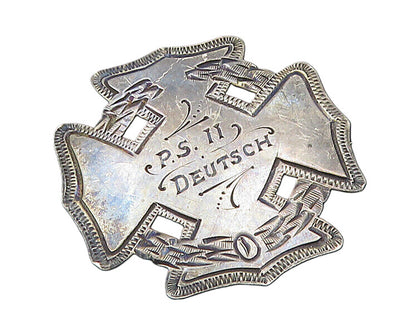 LAMBERT BROS. 925 Silver  Vintage Antique PS. 11 Deutsch Brooch Pin  BP8276