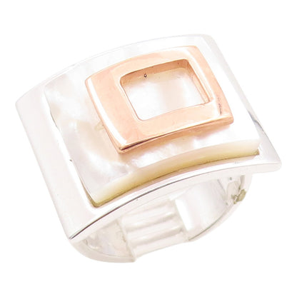 925 Sterling Silver Vintage Ring Mother Of Pearl Two Tone Band  Sz 8  RG35372