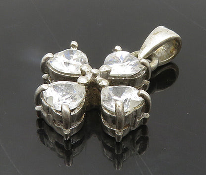 925 Sterling Silver  Vintage Shiny Cubic Zirconia Floral Pendant  PT15259