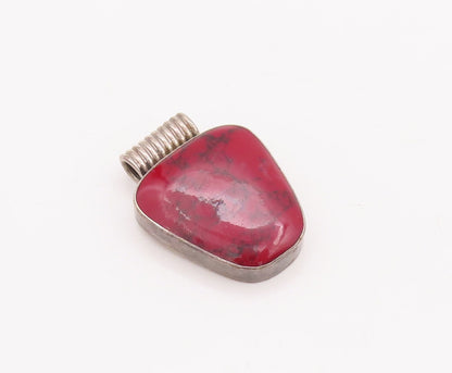 925 Sterling Silver Vintage Pendant MEXICO Minimalist Red Jasper  PT23354