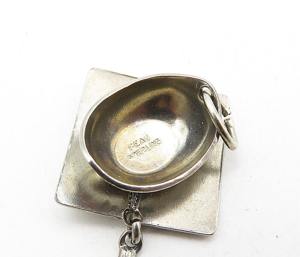 BEAU 925 Sterling Silver  Vintage Dark Tone Graduation Cap Pendant  PT6958