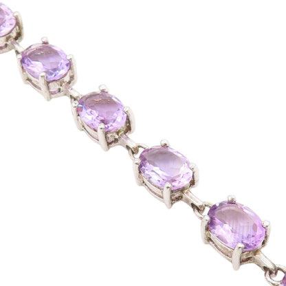 925 Sterling Silver Vintage Bracelet Elegant Real Amethyst Link Chain  BT11544