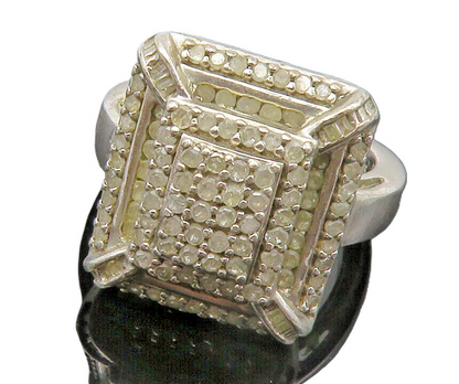 925 Sterling Silver  Vintage Genuine Diamonds Cocktail Ring Sz 6.5  RG13393