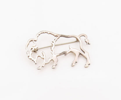 925 Sterling Silver Vintage Brooch Mighty Buffalo Outline Design Pin  BP12052
