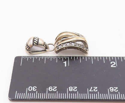14K GOLD & 925 Silver  Vintage Two Tone Cubic Zirconia Curved Pendant  PT21953