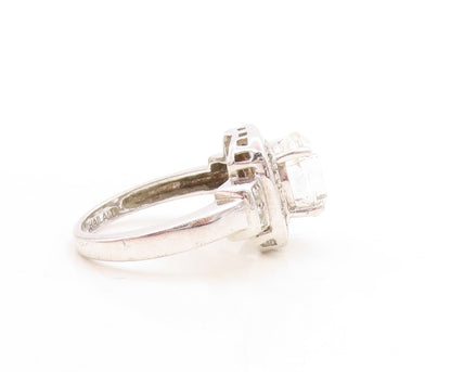 925 Sterling Silver Vintage Ring Oval Cut Halo Topaz Square Inlay  Sz 7  RG31620