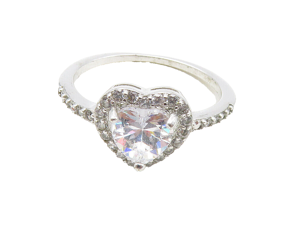 925 Sterling Silver  Love Heart Cubic Zirconia Solitaire Ring Sz 10  RG9945