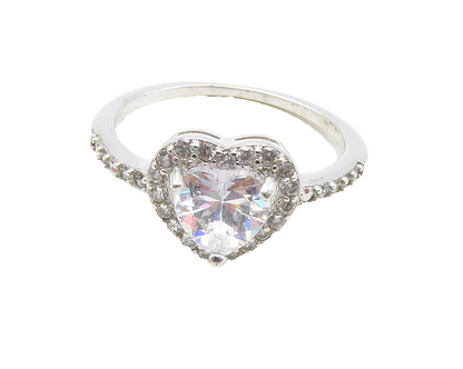 925 Sterling Silver  Love Heart Cubic Zirconia Solitaire Ring Sz 10  RG9945