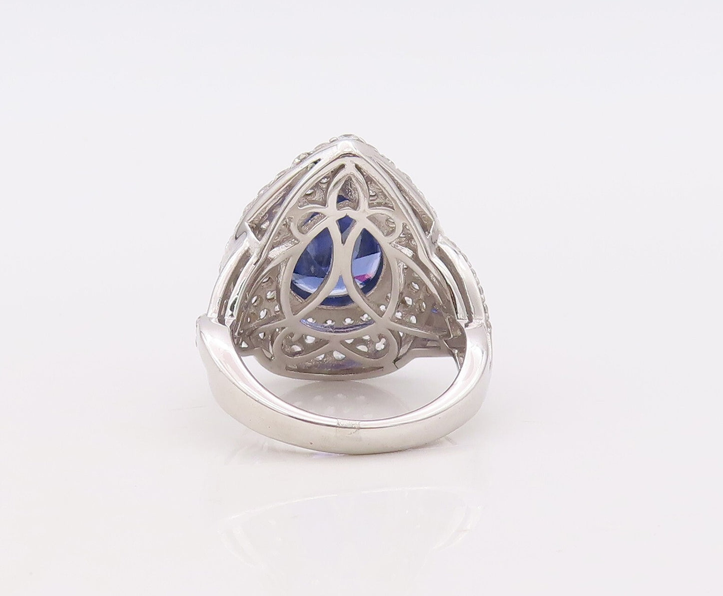925 Sterling Silver Vintage Ring Drop Cut Sapphire Halo CZ  Sz 7  RG29886