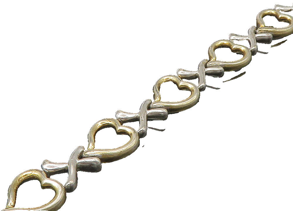 925 Sterling Silver  Vintage Two Tone Open Love Heart Chain Bracelet  BT8760