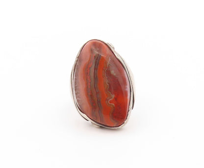 925 Sterling Silver Vintage Ring EUROPEAN Amorphas Crazy Lace Agate Sz 7 RG32663