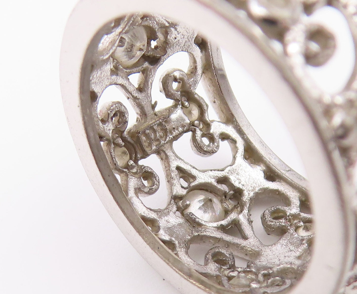 925 Sterling Silver Vintage Ring CZ Open Scrollwork Wide Band  Sz 7  RG36551