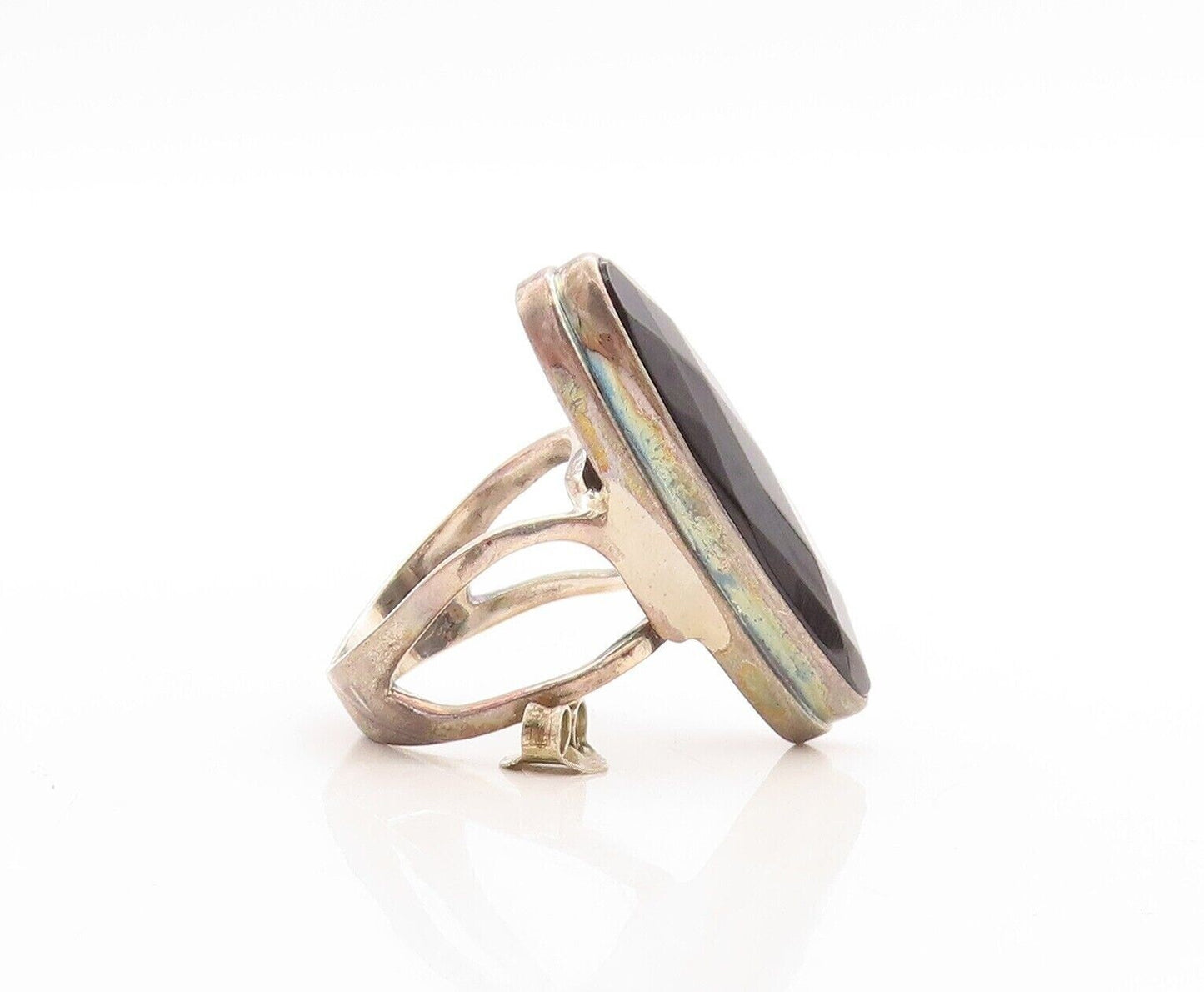 925 Sterling Silver Vintage Ring Large Oval Cut Onyx Split Band  Sz 8  RG30125