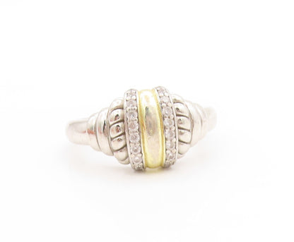 925 Sterling Silver Vintage Ring CZ Two Tone Statement Band  Sz 10.5  RG33708