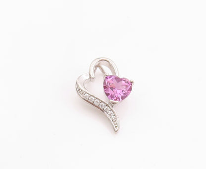 925 Sterling Silver Vintage Pendant Amethyst & CZ Stretched Love Heart  PT24917