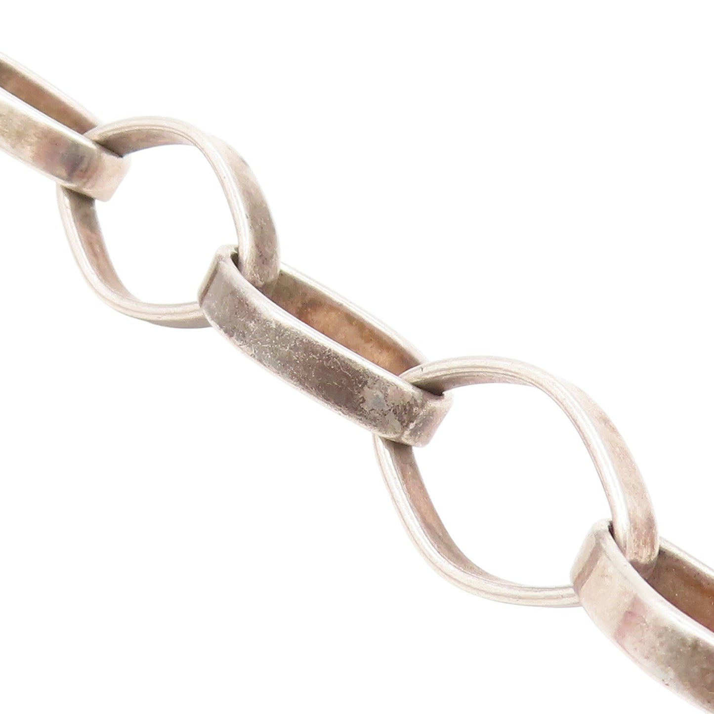 925 Sterling Silver Vintage Bracelet Chunky Interlocking Open Oval Link BT11724