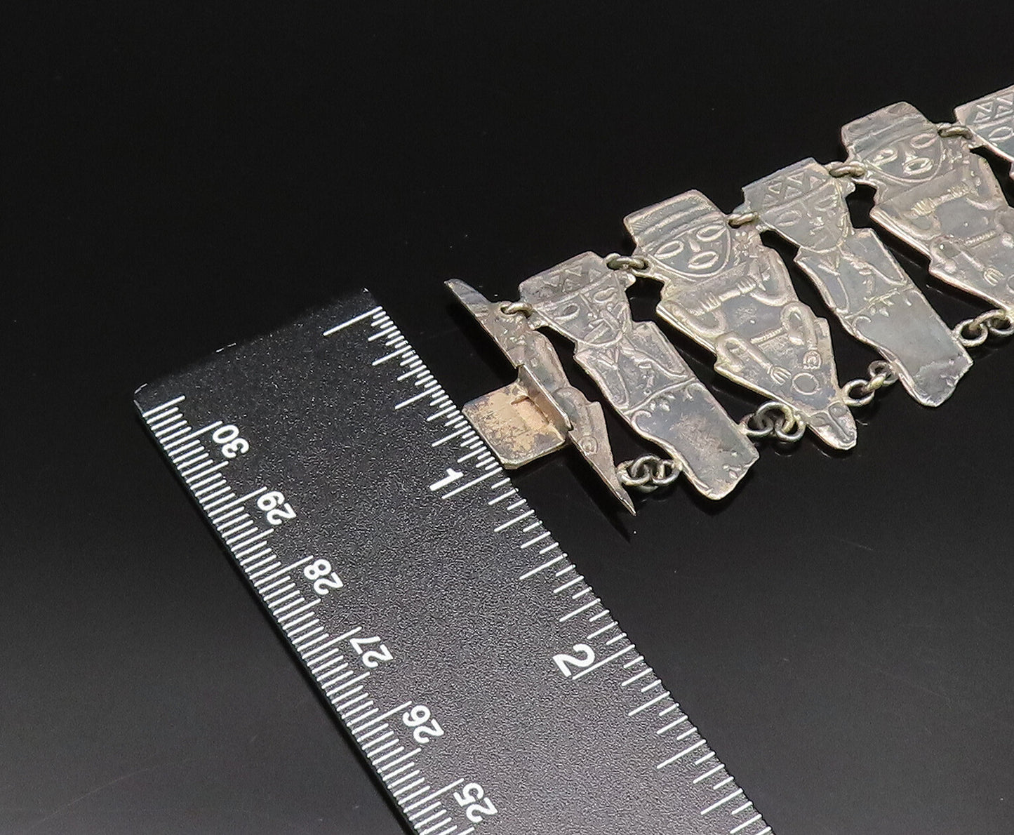 925 Sterling Silver  Vintage Antique Double Chain Aztec Tribal Bracelet BT9596