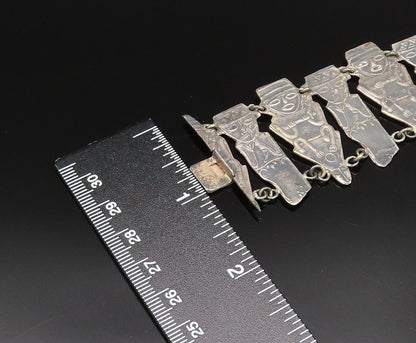 925 Sterling Silver  Vintage Antique Double Chain Aztec Tribal Bracelet BT9596