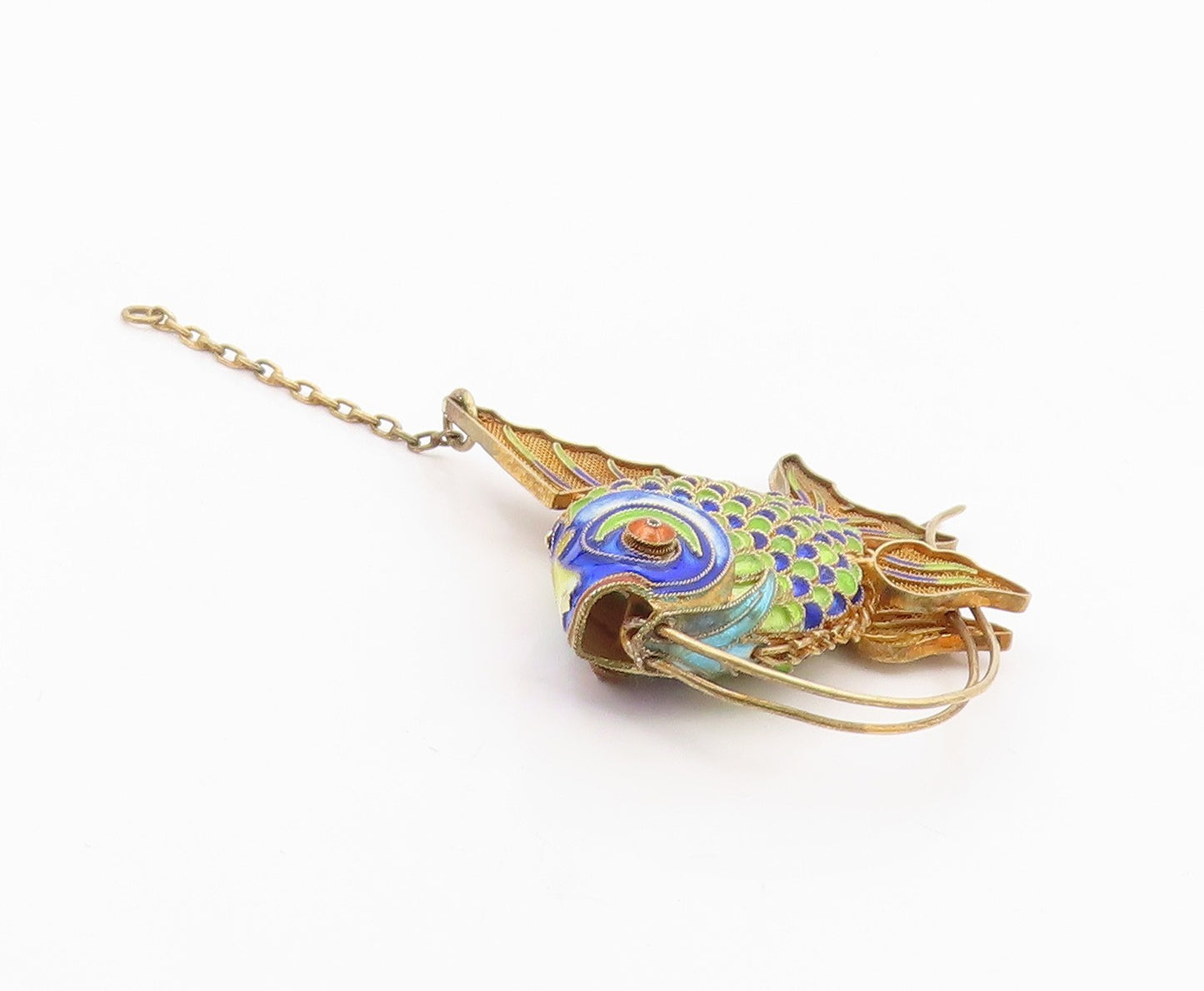 925 Sterling Silver  Vintage Enamel Coated Fish Pendant (MOVES)   PT17590