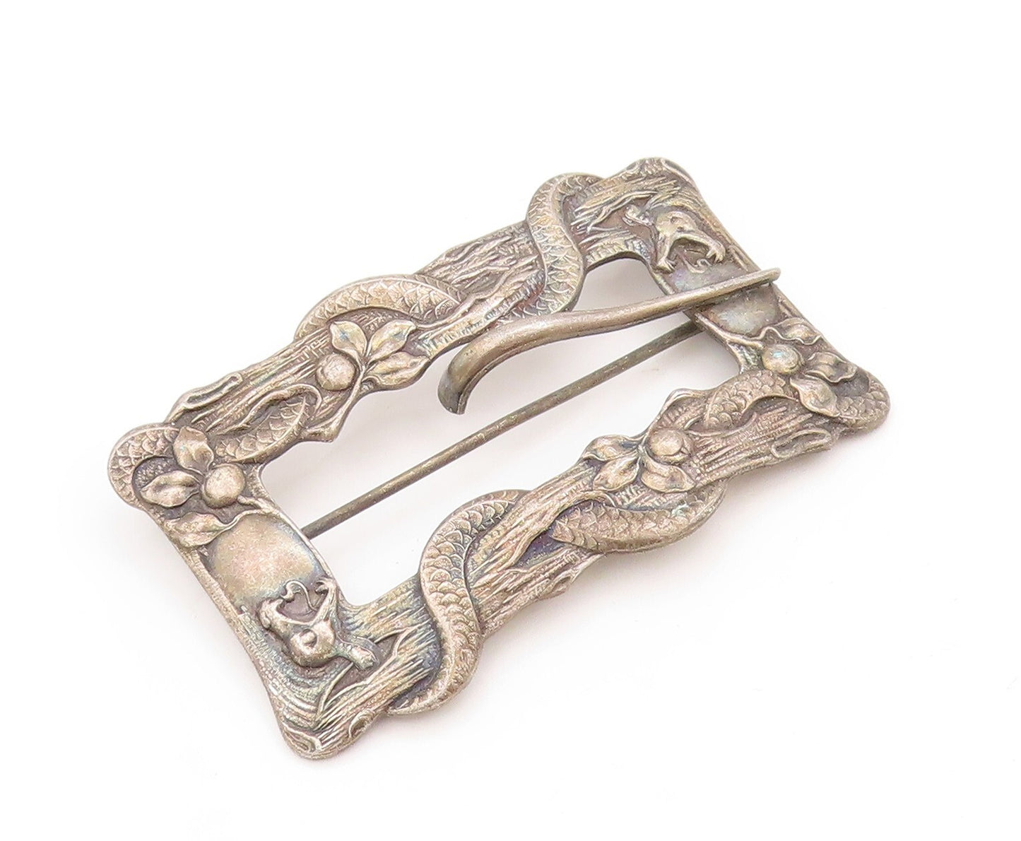 925 Sterling Silver Vintage Cloth Pin Dark Tone Floral Frame Carved  TR3845