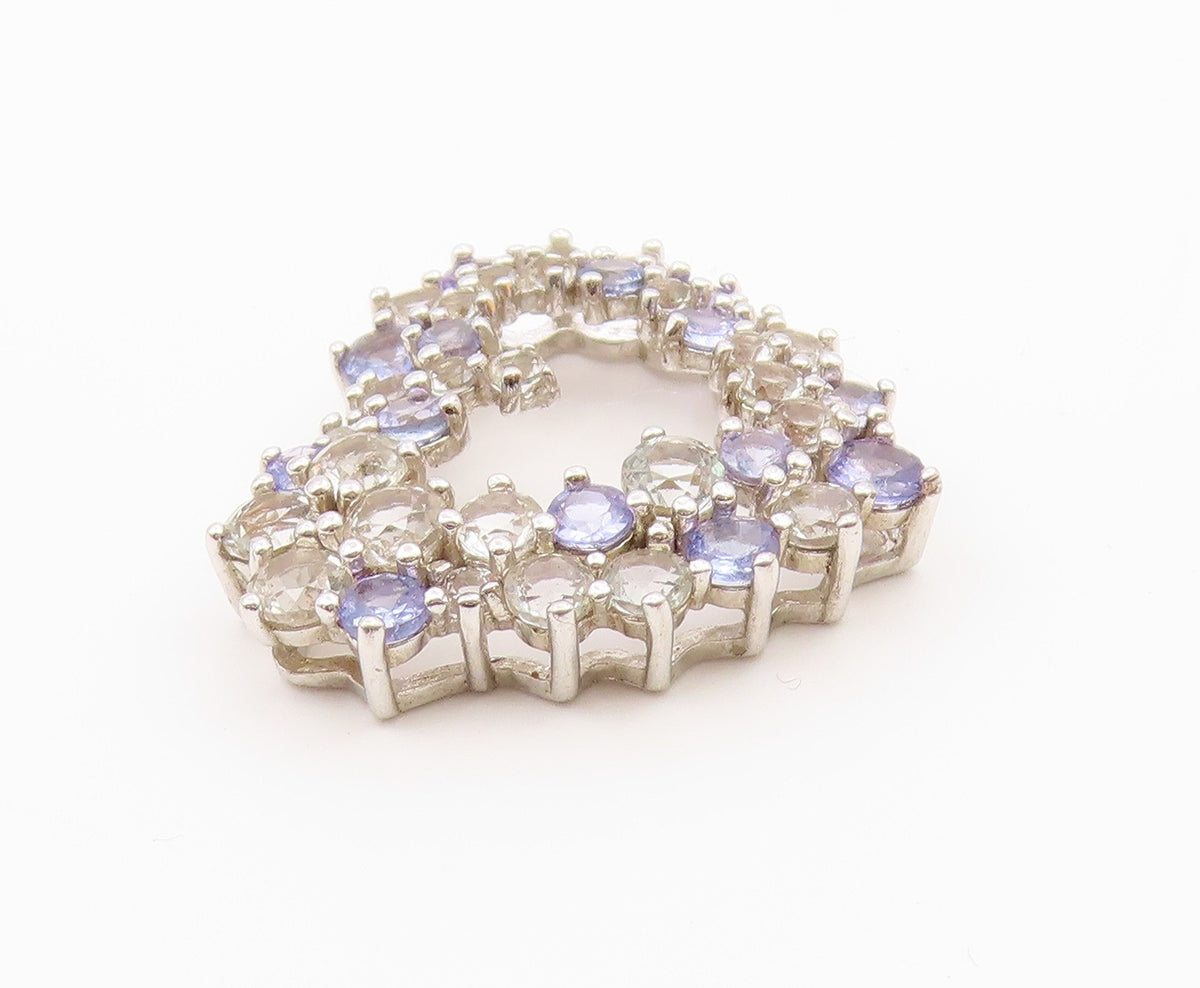 925 Sterling Silver  Vintage Topaz & Tanzanite Love Heart Pendant  PT16758