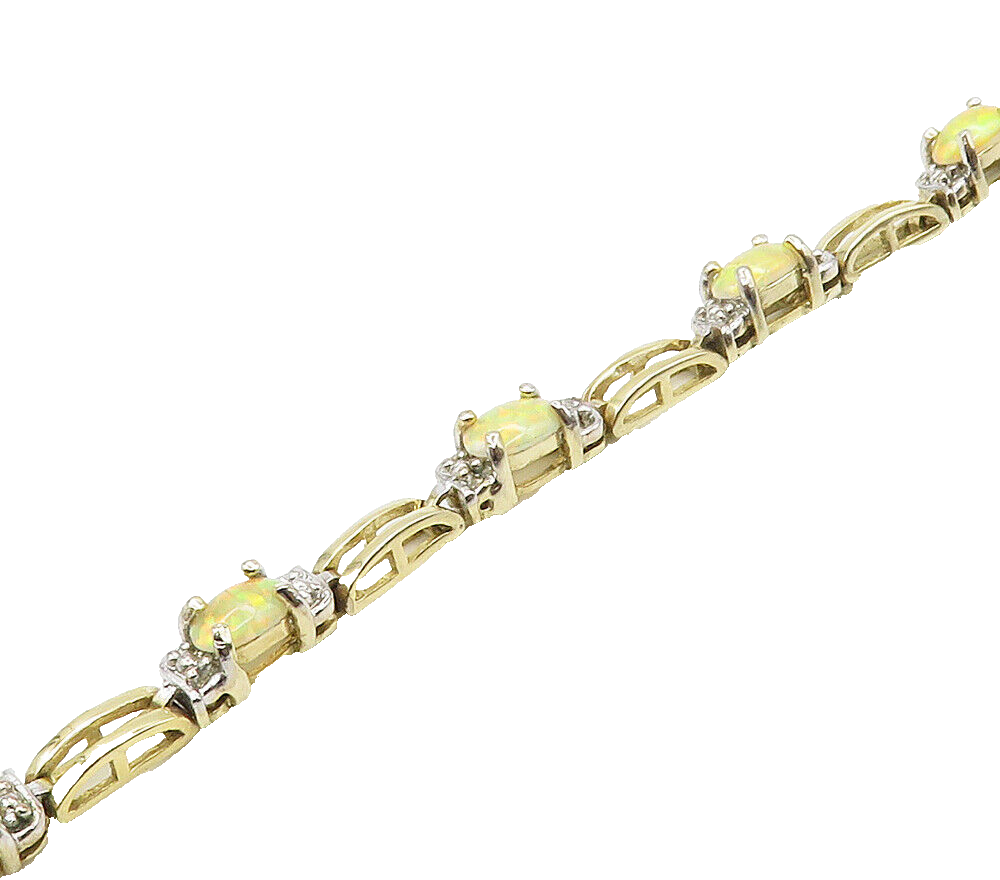 925 Sterling Silver  Genuine Diamonds & Fire Opal Shiny Chain Bracelet  BT6460