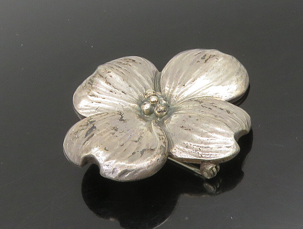 HAND & HAMMER 925 Silver  Vintage Ribbed Dogwood Flower Brooch Pin  BP9437