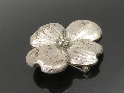 HAND & HAMMER 925 Silver  Vintage Ribbed Dogwood Flower Brooch Pin  BP9437
