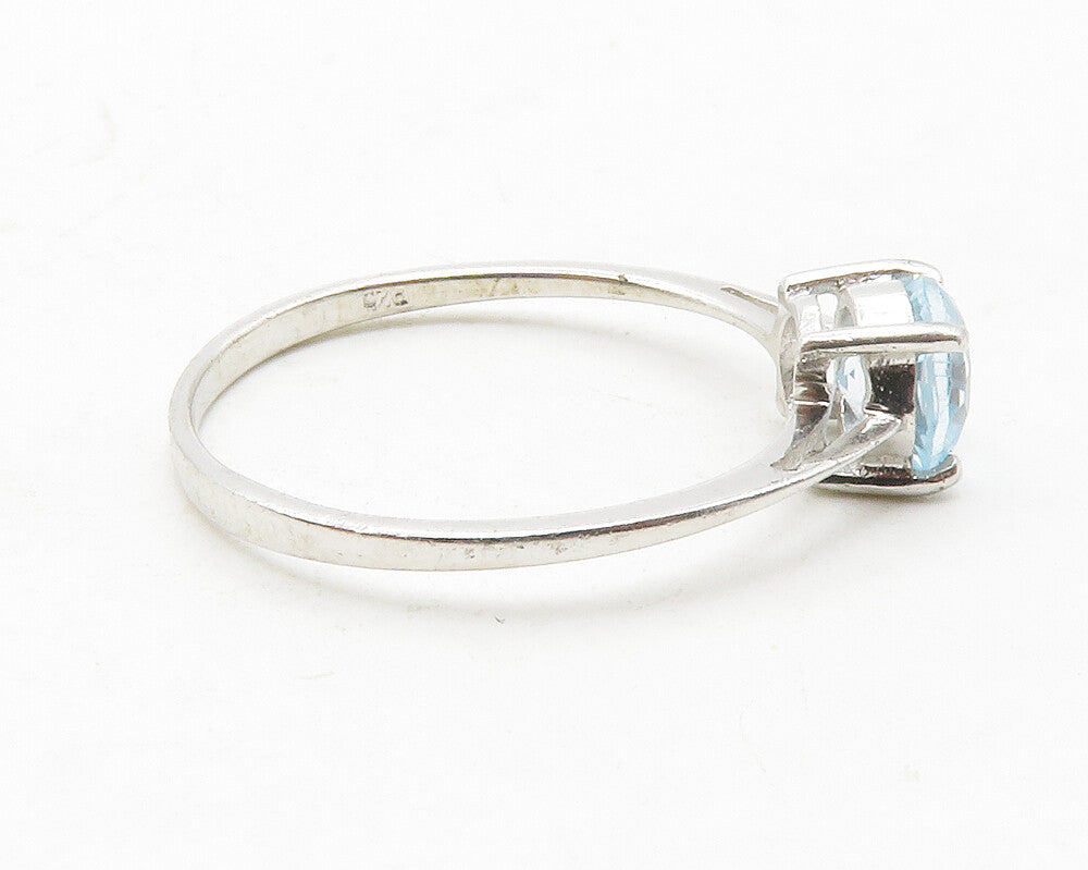 925 Sterling Silver  Prong Set Blue Topaz Shiny Solitaire Ring Sz 7  RG13572