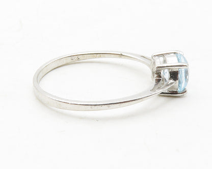 925 Sterling Silver  Prong Set Blue Topaz Shiny Solitaire Ring Sz 7  RG13572