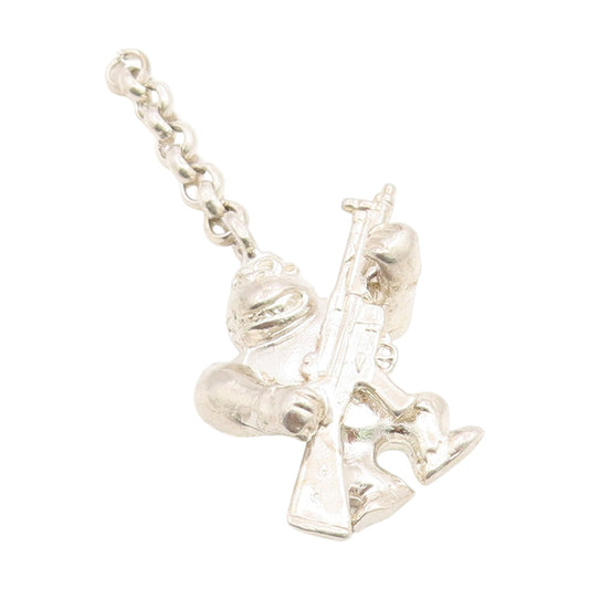 925 Sterling Silver Vintage Pendant Modernist Gorilla With Gun Charm  PT25929