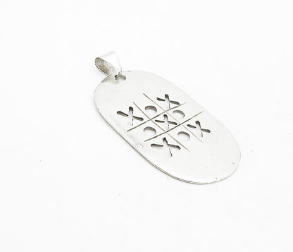 MEXICO 925 Silver Vintage Shiny Tic Tac Toe XO Etched Game Pendant PT6358