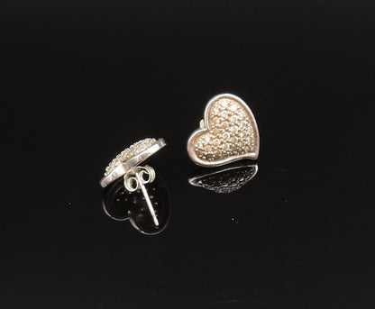 925 Silver  Vintage Dainty Sparkly Topaz Love Heart Stud Earrings  EG11996
